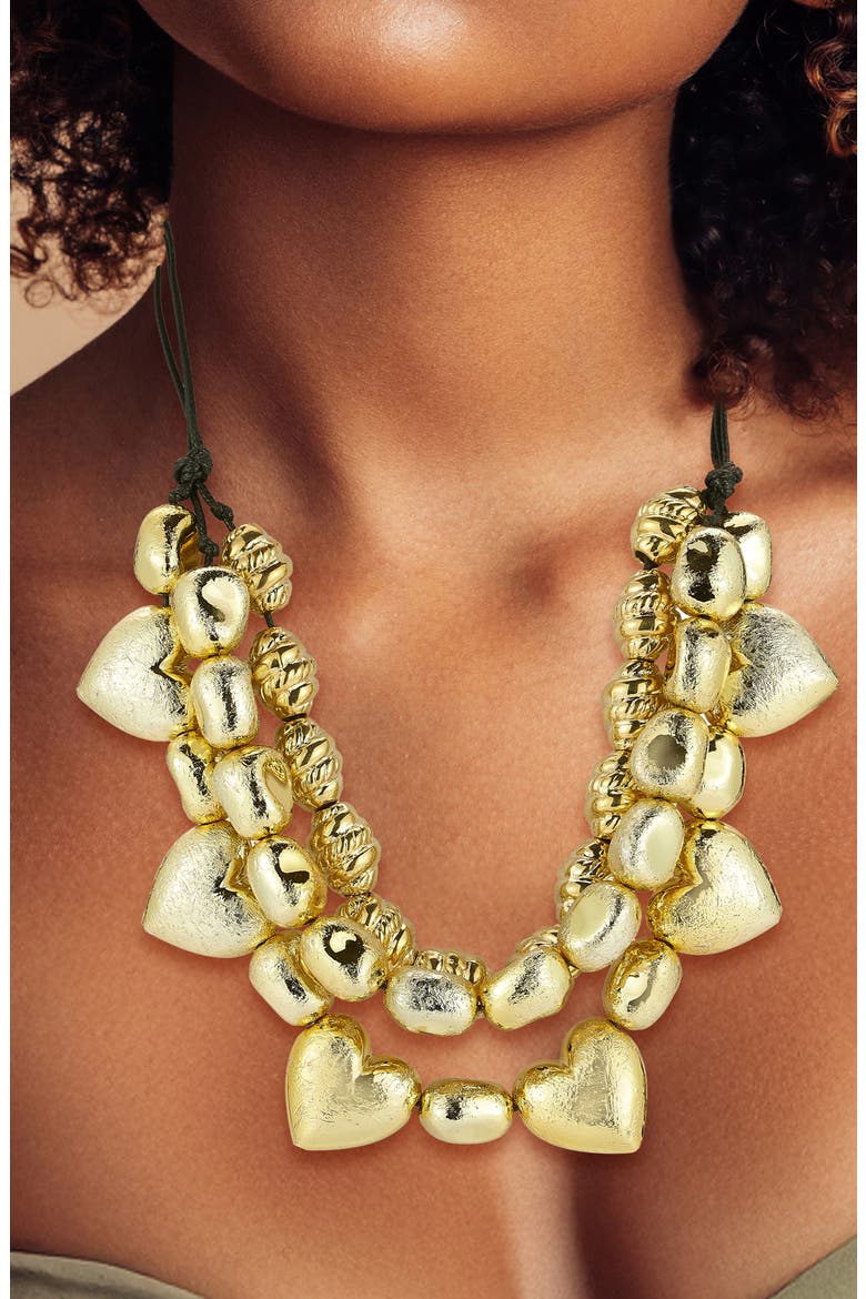 Puff Heart Necklace, Alternate, color, GOLD