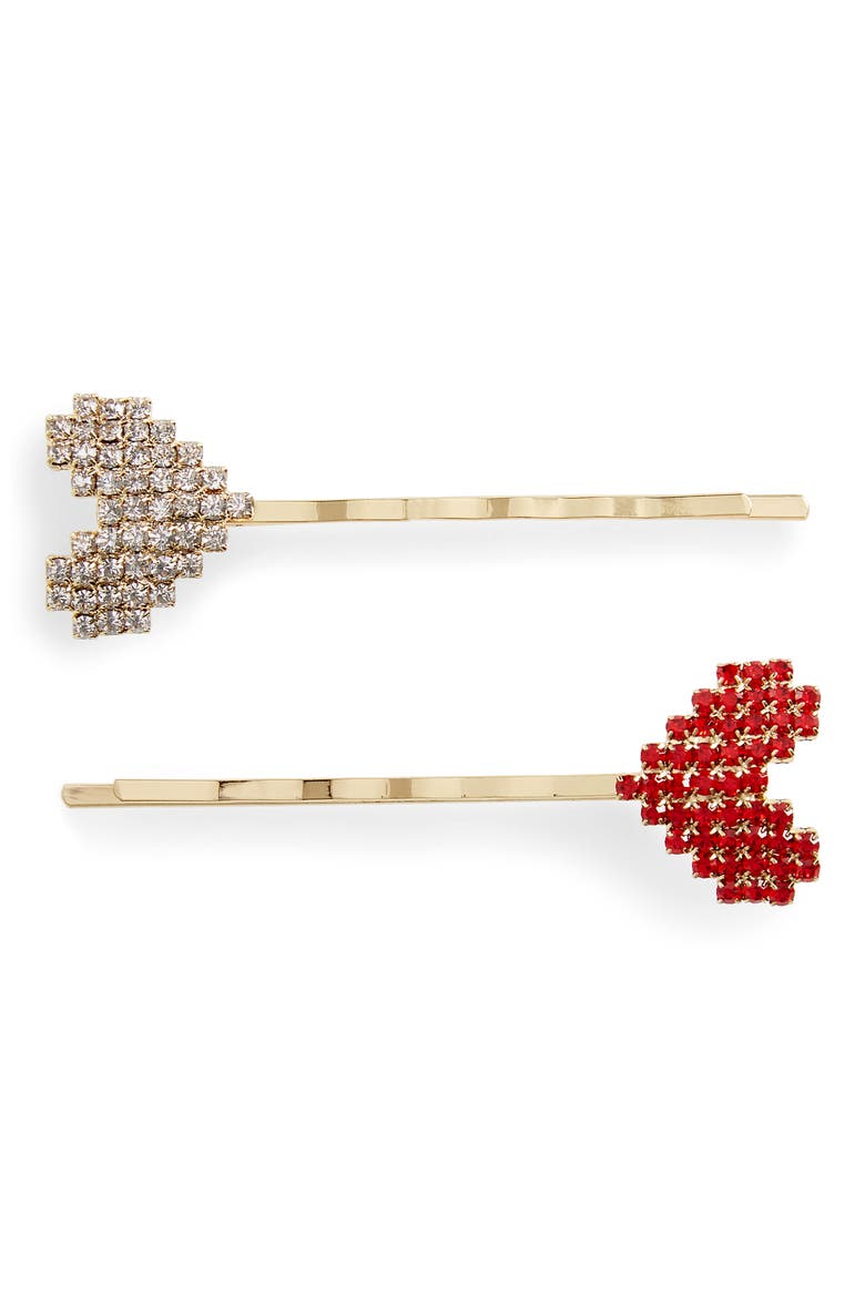 Ever After 2-Pack Crystal Bobby Pins, Main, color, GOLD
