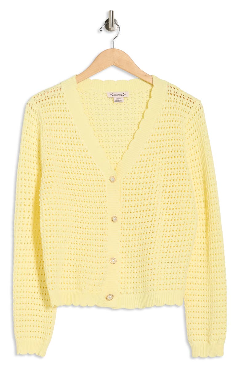 Nanette Lepore Open Stitch Cardigan, Alternate, color, Butter Yellow/ White