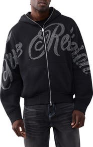 True Religion Crystal Logo Boxy Zip Hoodie