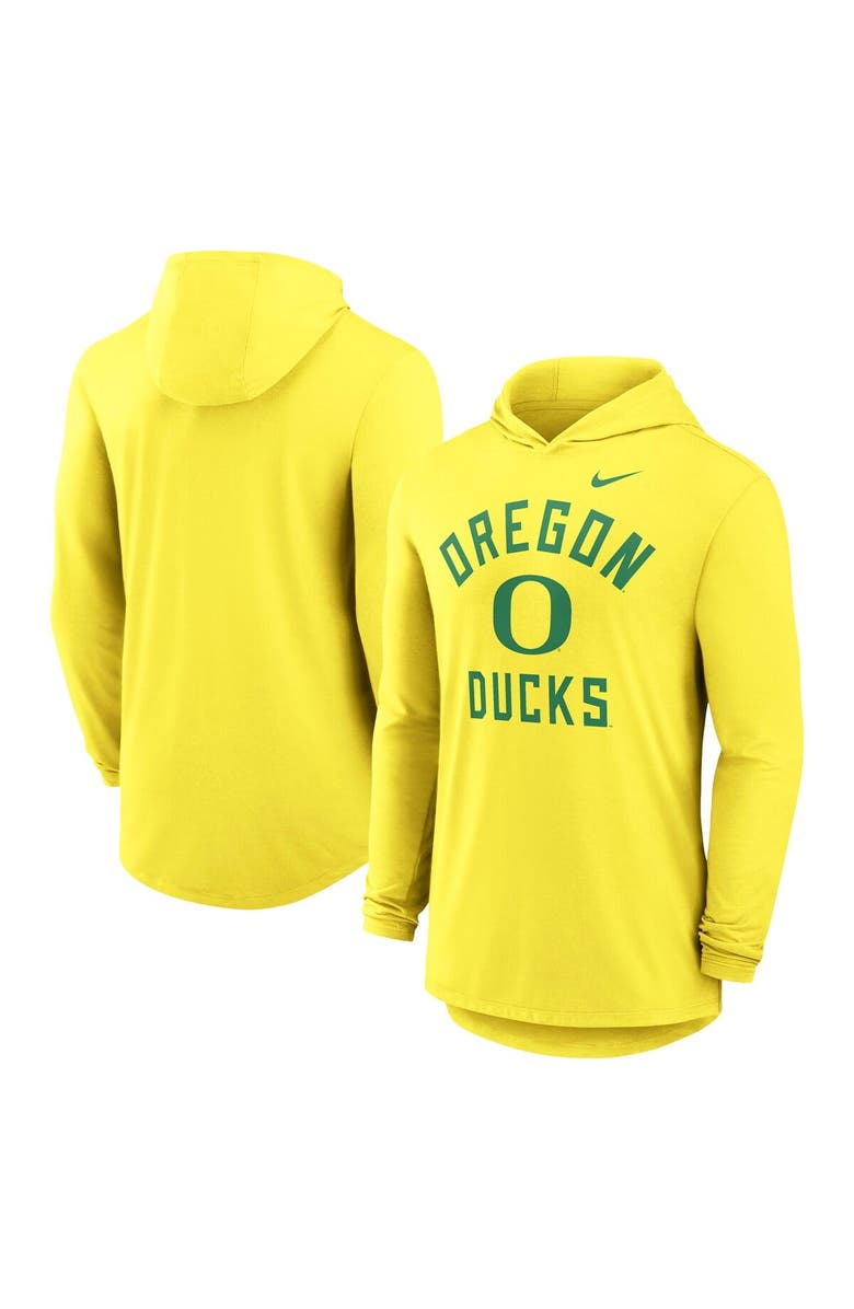 Nike Men's Nike Yellow Oregon Ducks Classic Arch Tri-Blend Long Sleeve Hoodie T-Shirt, Main, color, Yellow