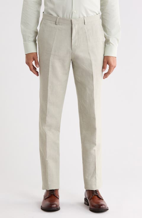 Hesten Flat Front Cotton & Linen Pants