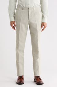 HUGO Hesten Flat Front Cotton & Linen Pants