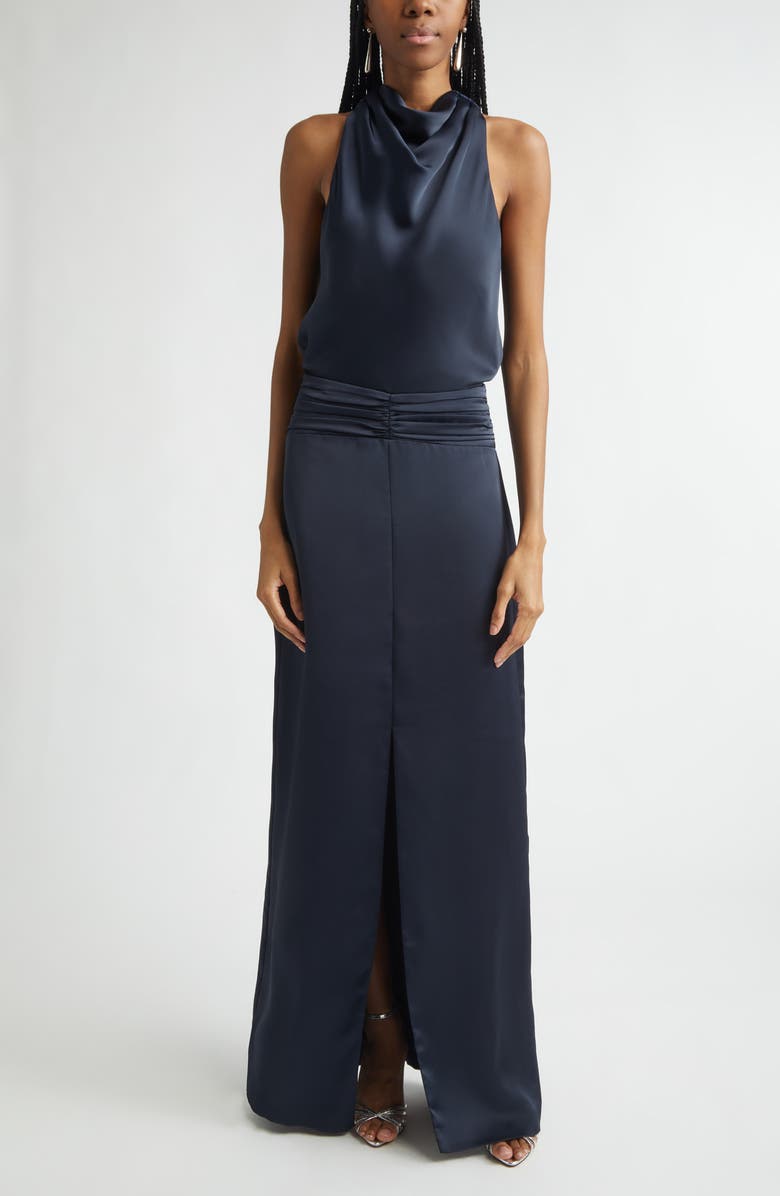 Ramy Brook Charmayne Sleeveless Satin Gown, Main, color, Navy