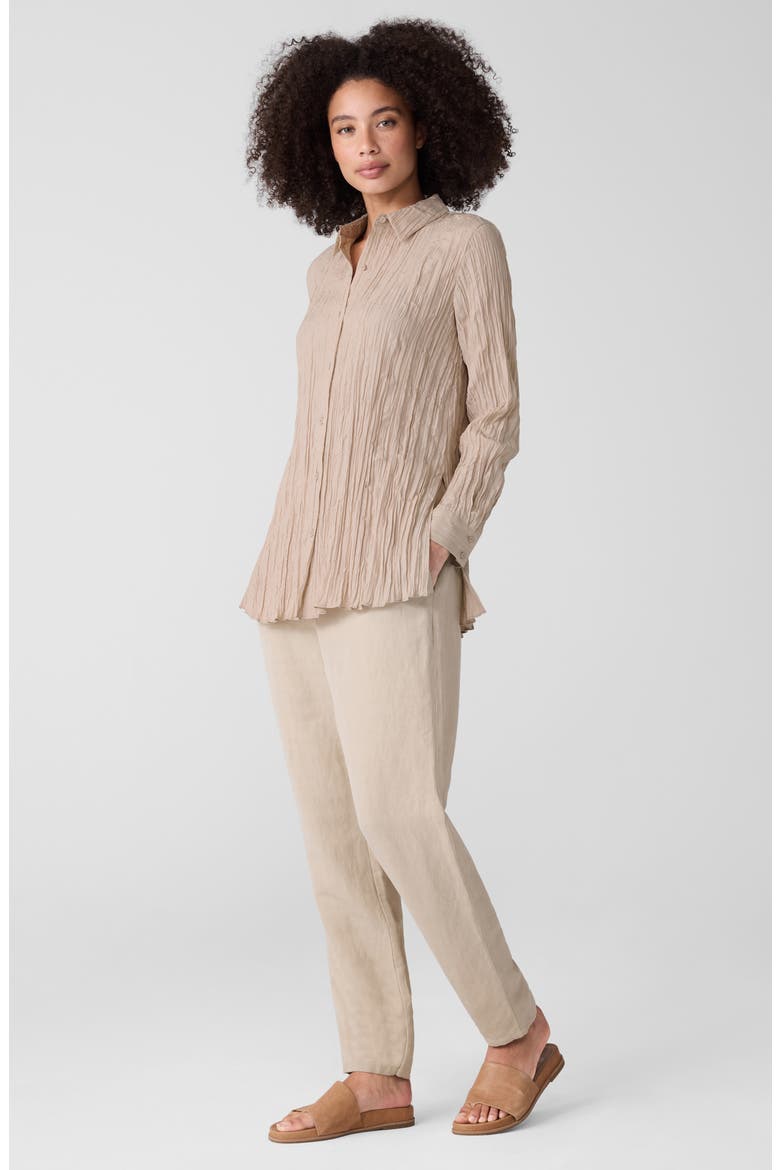 Plissé Silk Tunic Shirt, Alternate, color, WHEAT
