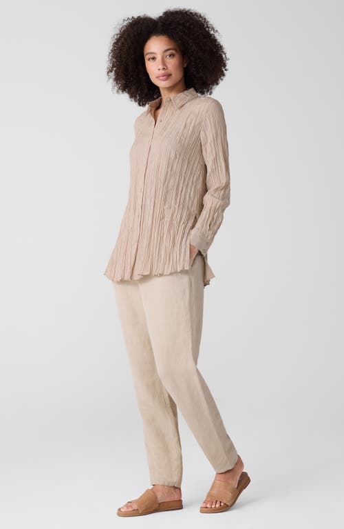 Eileen Fisher Crinkle Silk Habutai Classic Collar Shirt In White