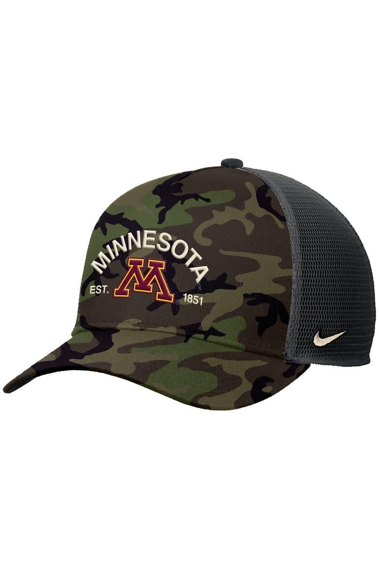 Men's Nike Camo Minnesota Golden Gophers 2025 Military Appreciation Rise Adjustable Trucker Hat, Alternate, color, Camo