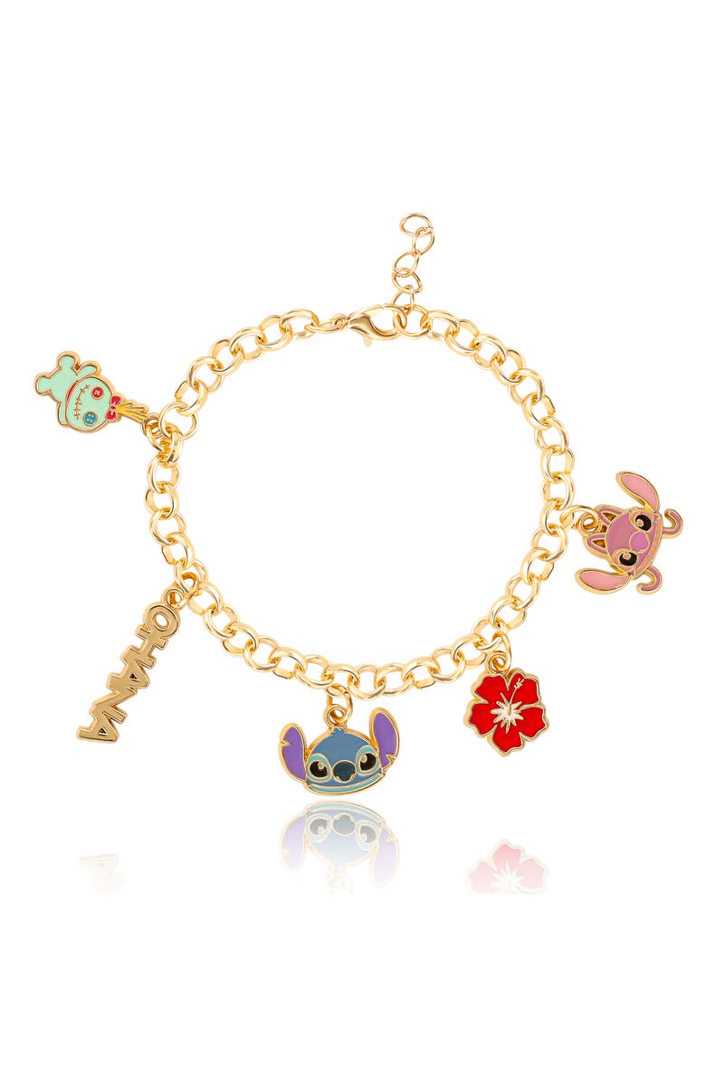 Disney Lilo and Stitch Fashion Stitch Charm Bracelet, 7+1'' Chain, Main, color, Gold