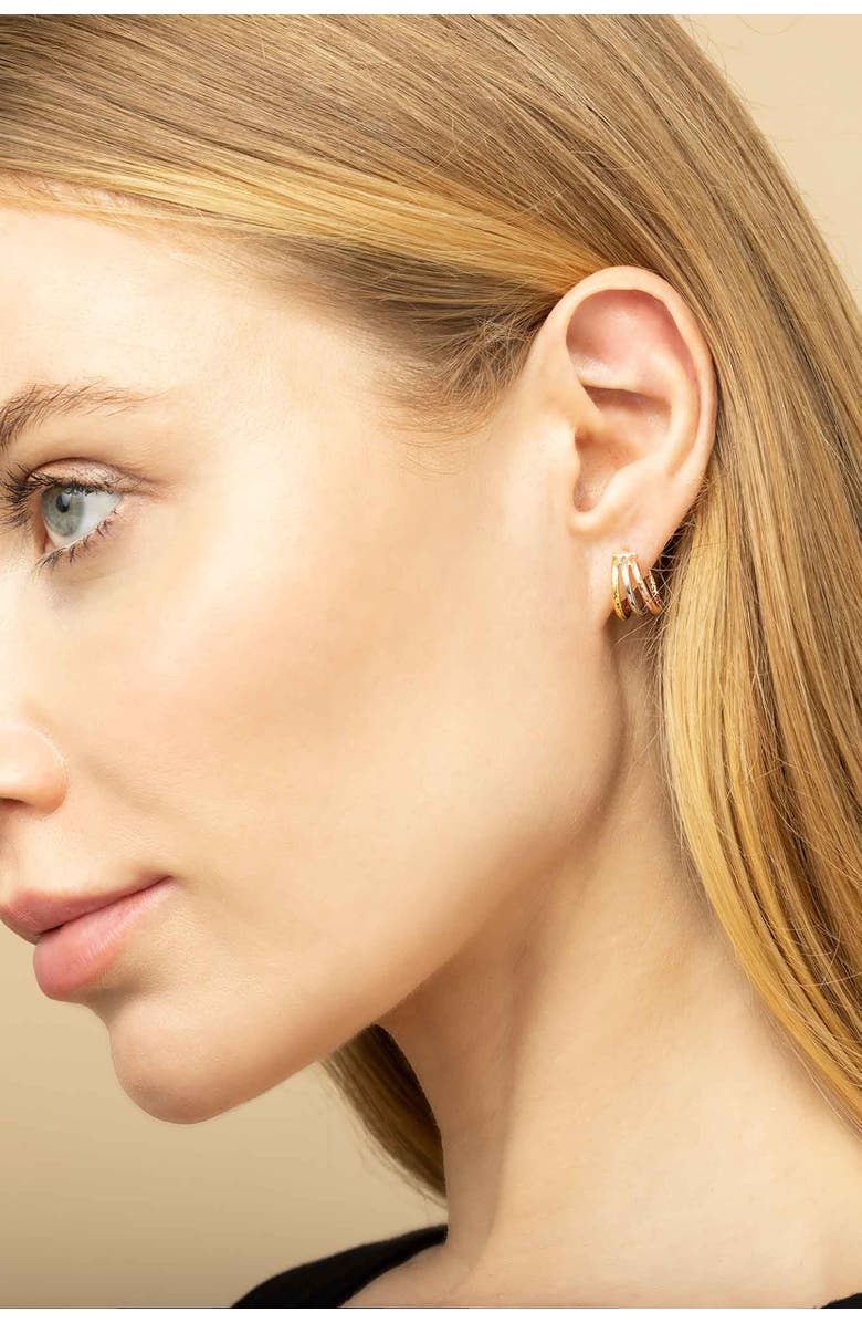 Oradina 14K Tricolor Gold Unity Mini Hoops, Alternate, color, 14K Tricolor Gold