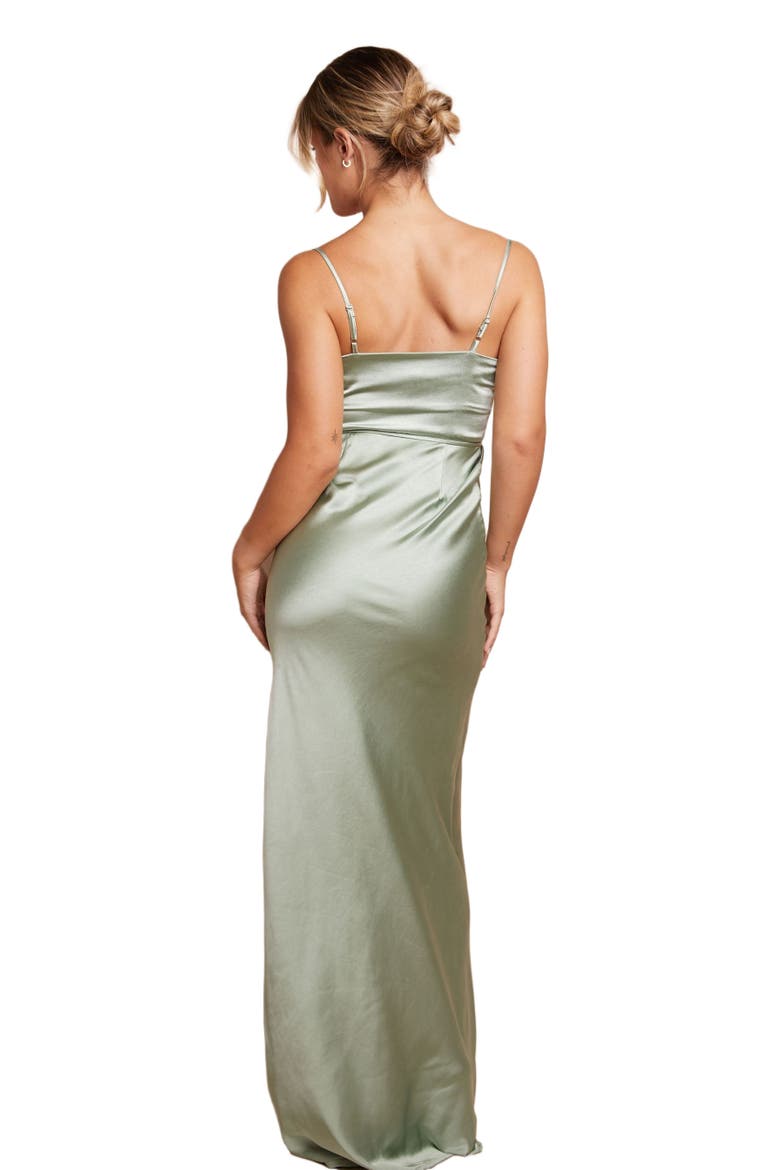 Cami Cowl Front Satin Bridesmaid Dress, Alternate, color, Sage