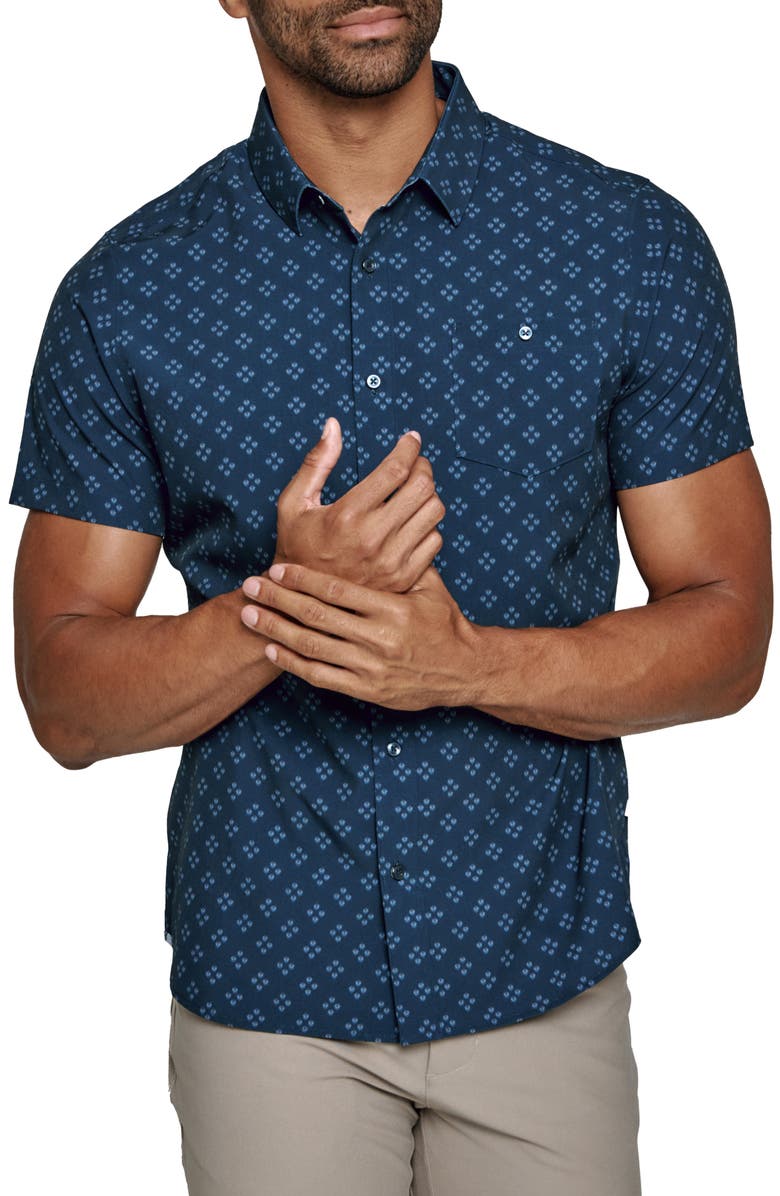 7 Diamonds Bradford Geo Print Short Sleeve Performance Button-Up Shirt, Main, color,