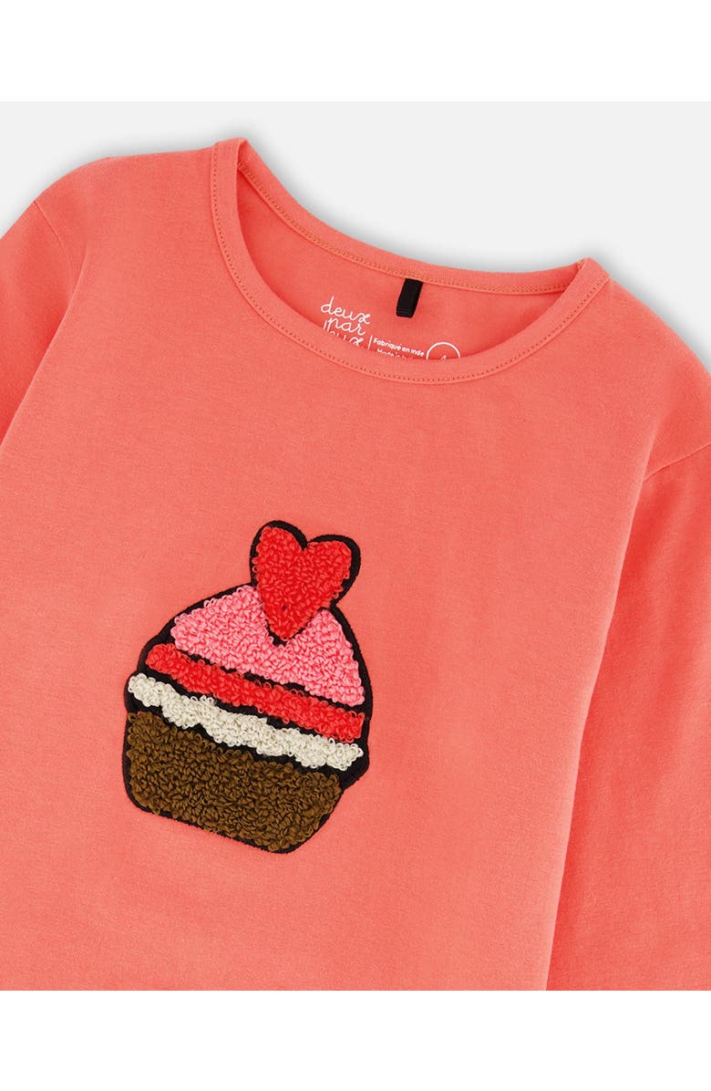 Deux par Deux Organic Cotton T-Shirt with Cupcake, Alternate, color, Coral