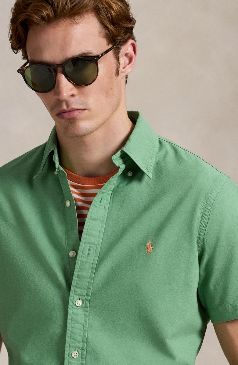 Polo Ralph Lauren Classic Oxford Short Sleeve Button-Down Shirt, Alternate, color, Outback Green