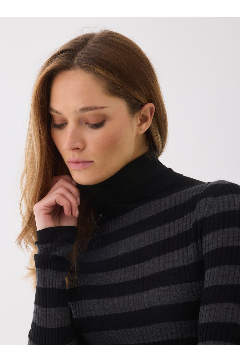 Merino Superfine Rib Knit Stripe Turtleneck, Alternate, color, NOIR/ANTHRACITE CHINE