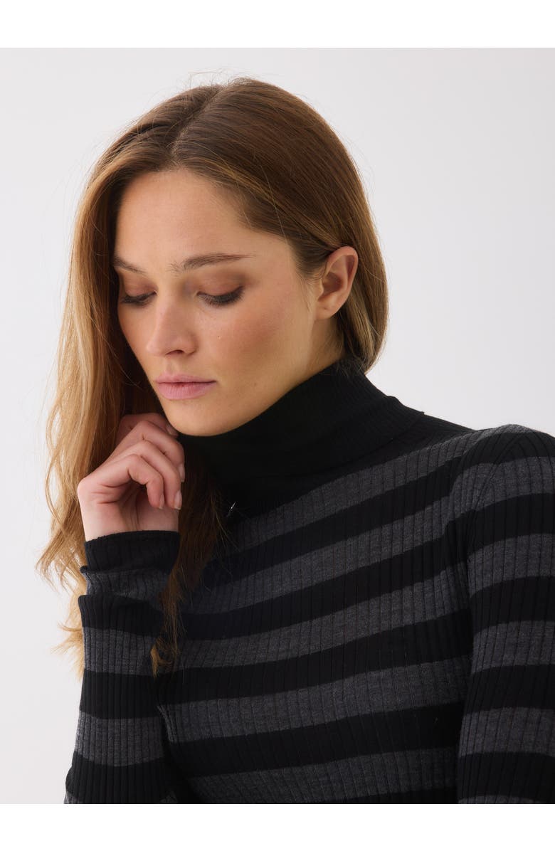 Majestic Filatures Merino Superfine Rib Knit Stripe Turtleneck, Alternate, color, Noir/Anthracite Chine