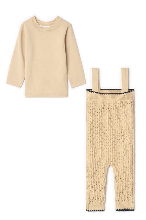Baby Boy Knit Overall 2-Piece Set - Beige
