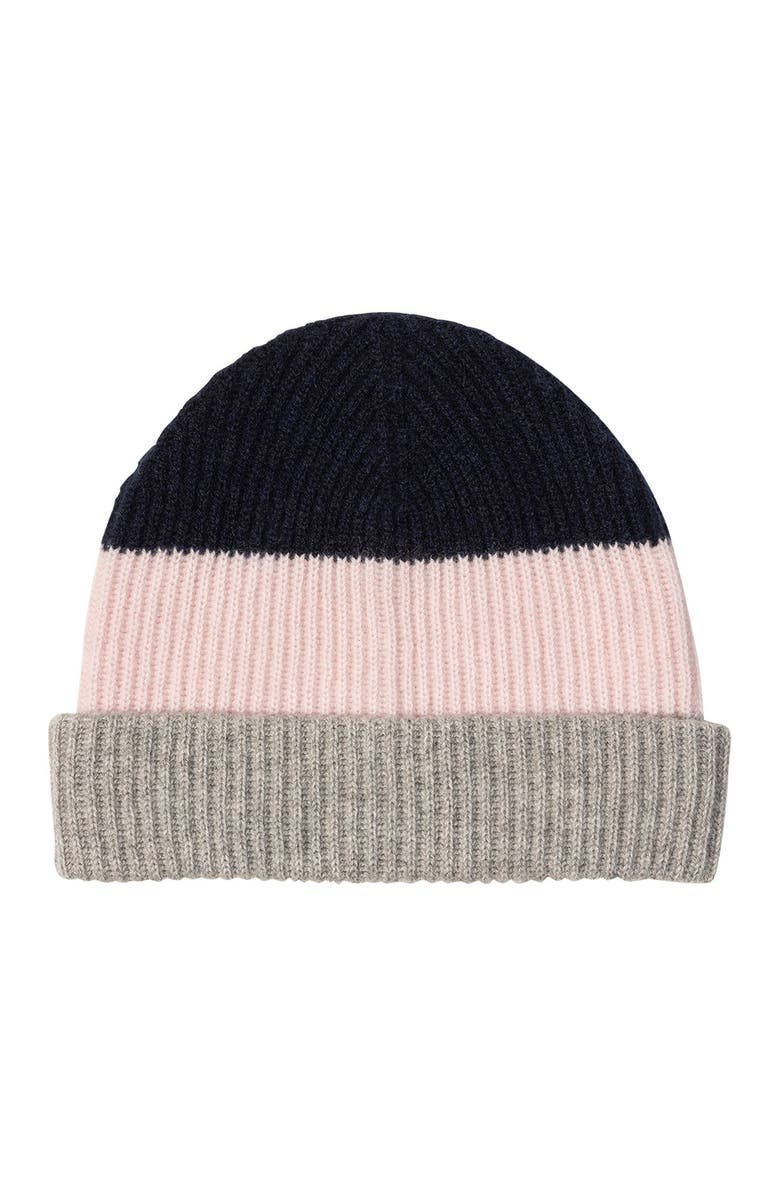 Amicale Cashmere Chunky Cuff Colorblock Beanie, Main, color, 