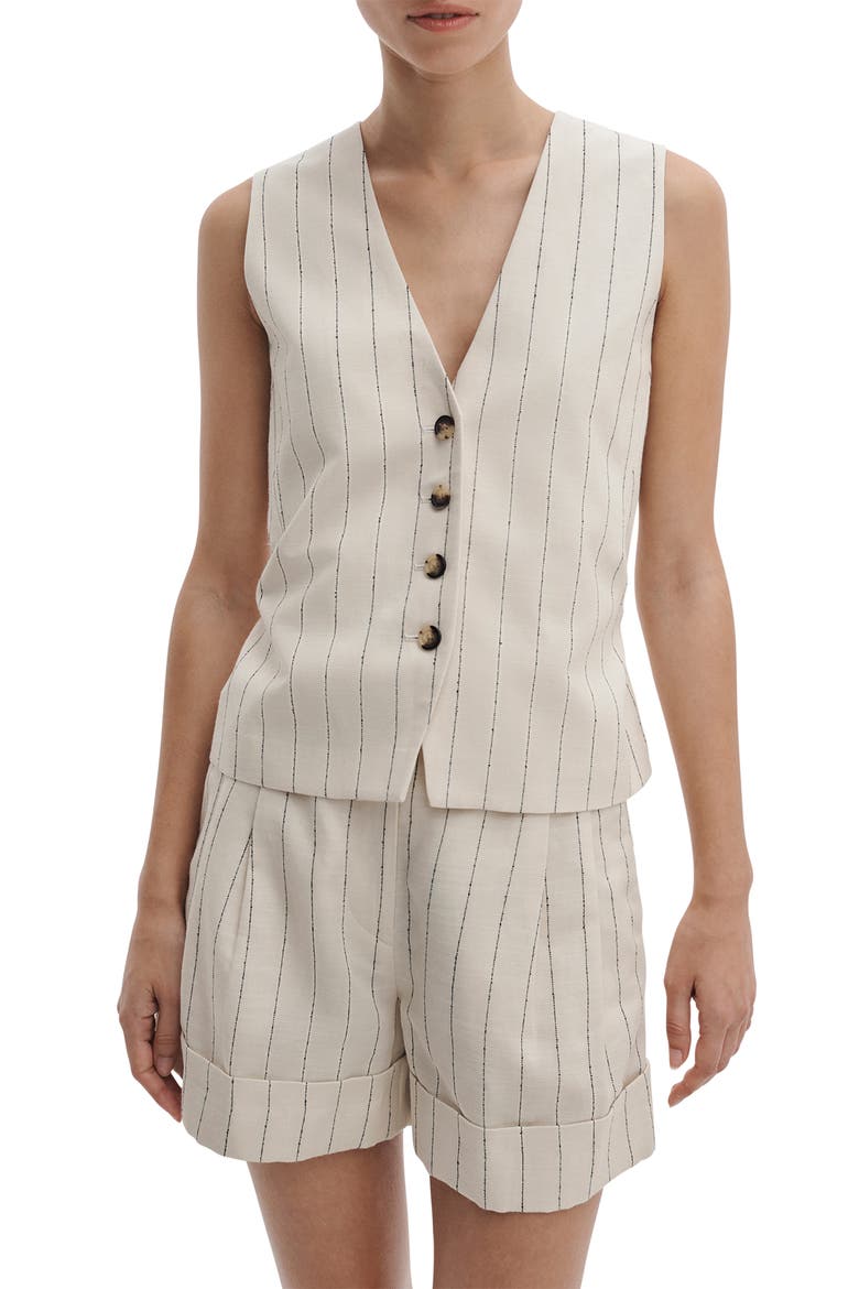 Paulette Tie Waist Stripe Vest, Main, color, WHITE STRIPE