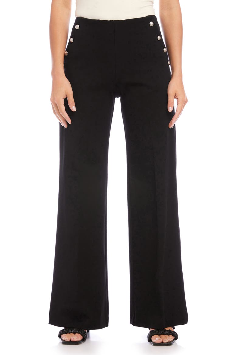 Button High Waist Wide Leg Pants, Main, color, BLACK