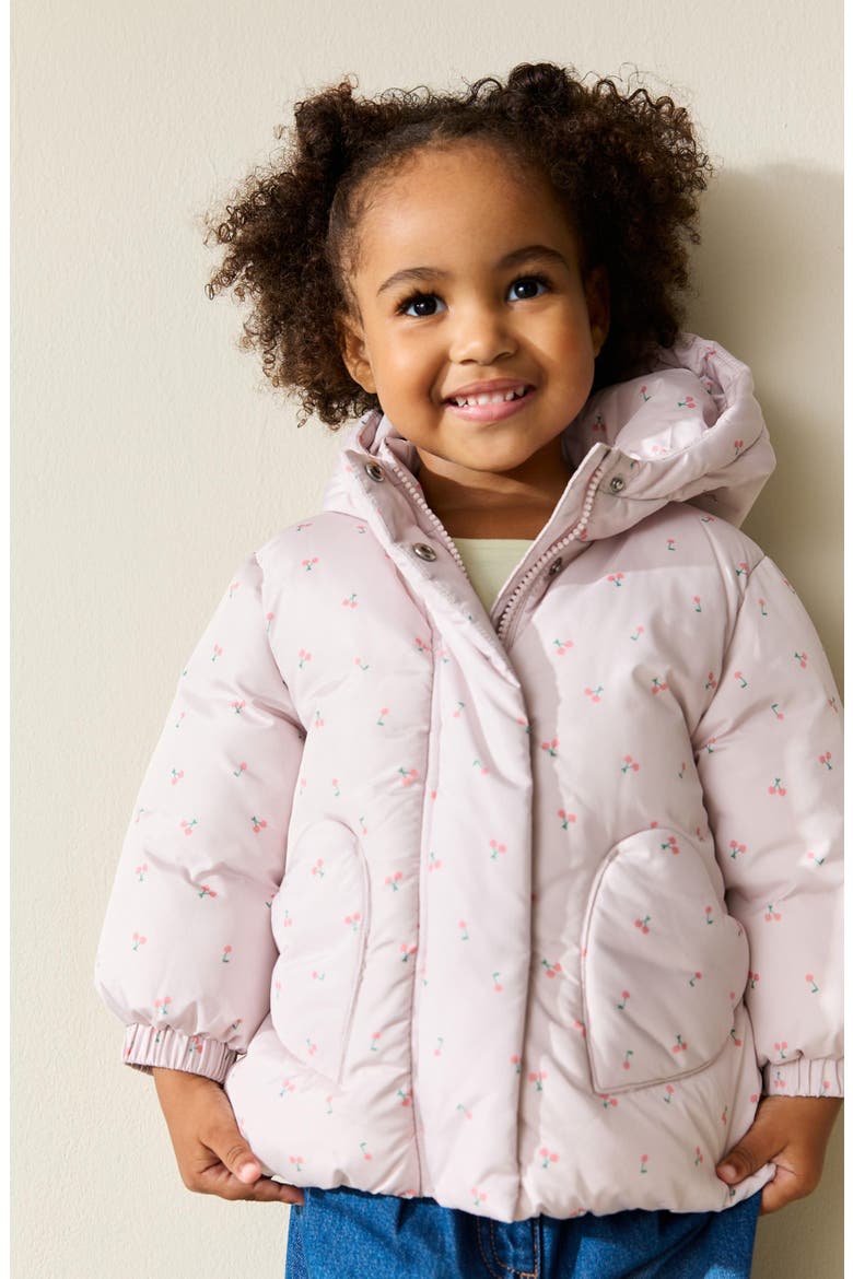 Kids' Water Resistant Ditsy Hooded Puffer Jacket, Alternate, color, NEUTRAL