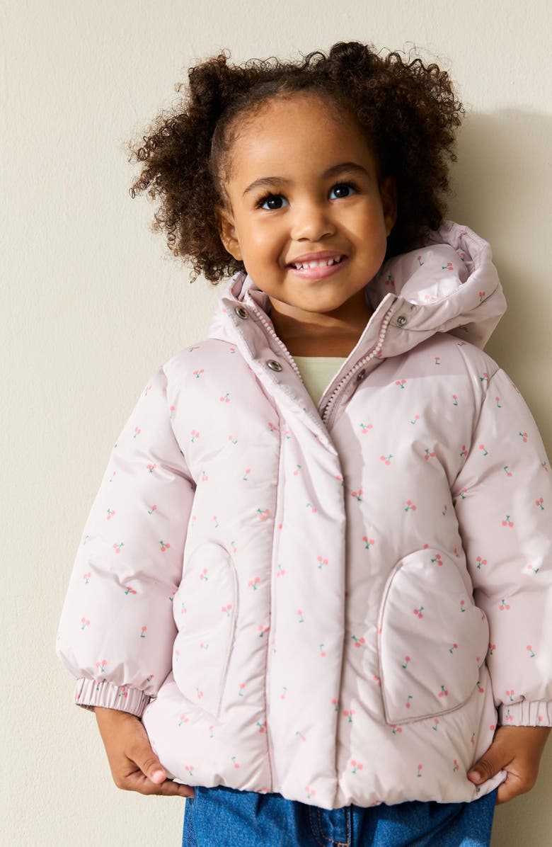 NEXT Kids' Water Resistant Ditsy Hooded Puffer Jacket, Alternate, color, Neutral
