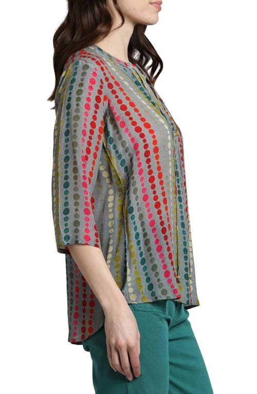 Apny Print Tassel Split Neck Chiffon Top In Grey Multi