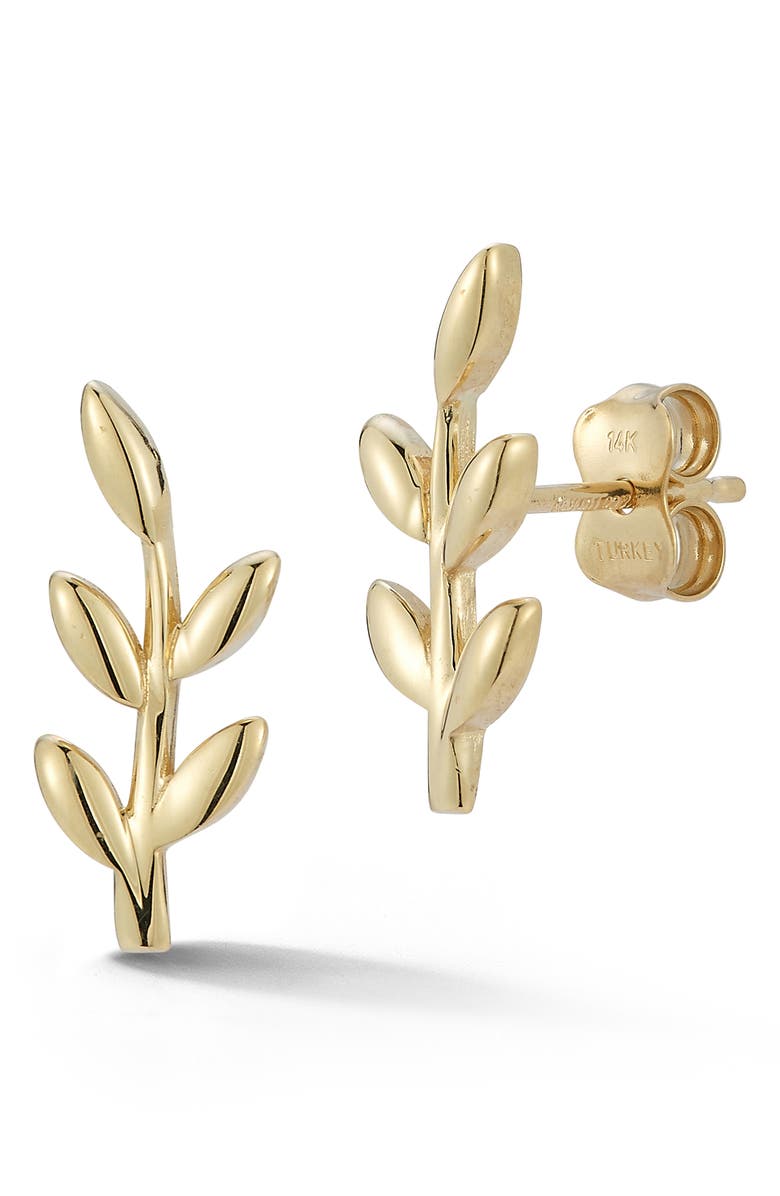 Ember Fine Jewelry Leaf Stud Earrings, Main, color, Gold