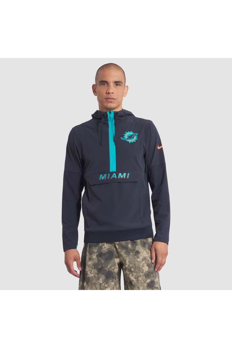 Men's Nike Pitch Blue Miami Dolphins 2025 Rivalries Collection Sideline Anorak Half-Zip Hoodie Jacket, Main, color, Navy
