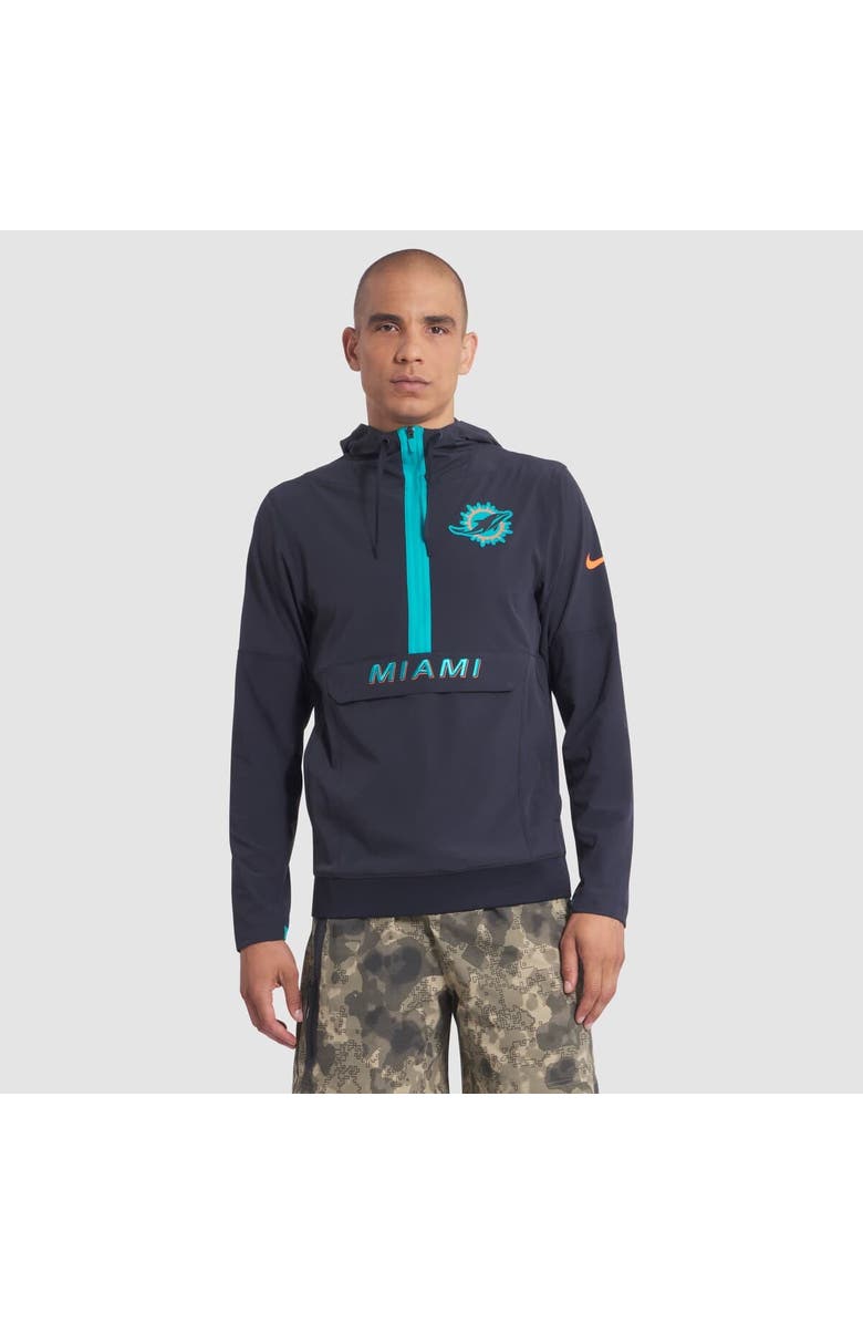 Nike Men's Nike Pitch Blue Miami Dolphins 2025 Rivalries Collection Sideline Anorak Half-Zip Hoodie Jacket, Main, color, Navy