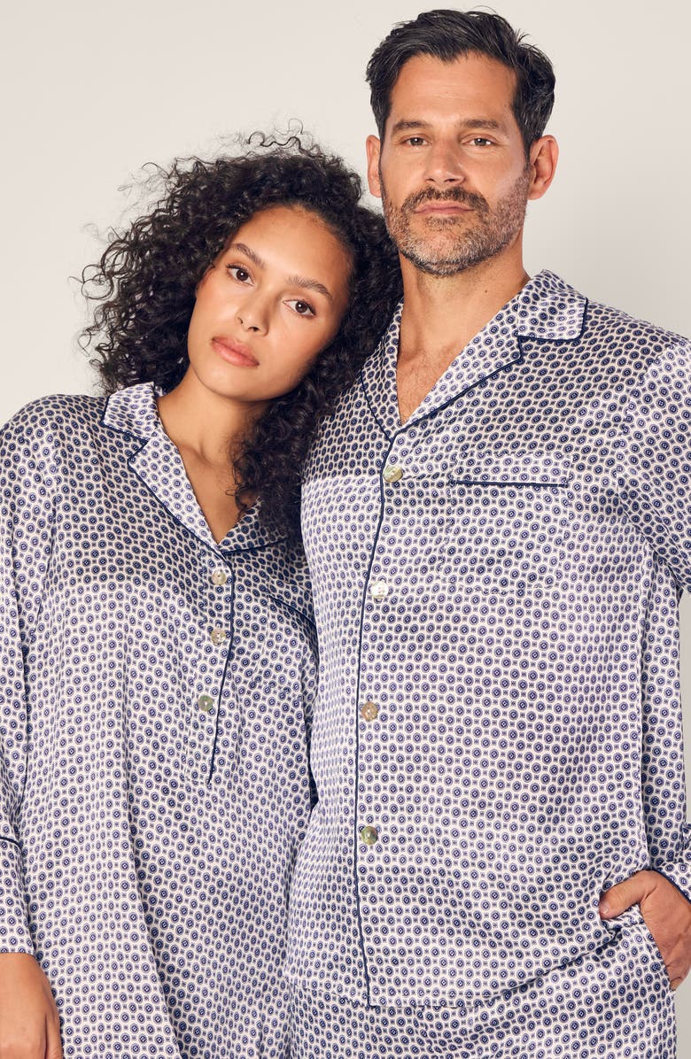 Petite Plume Medallion Print Mulberry Silk Nightshirt, Alternate, color, Navy