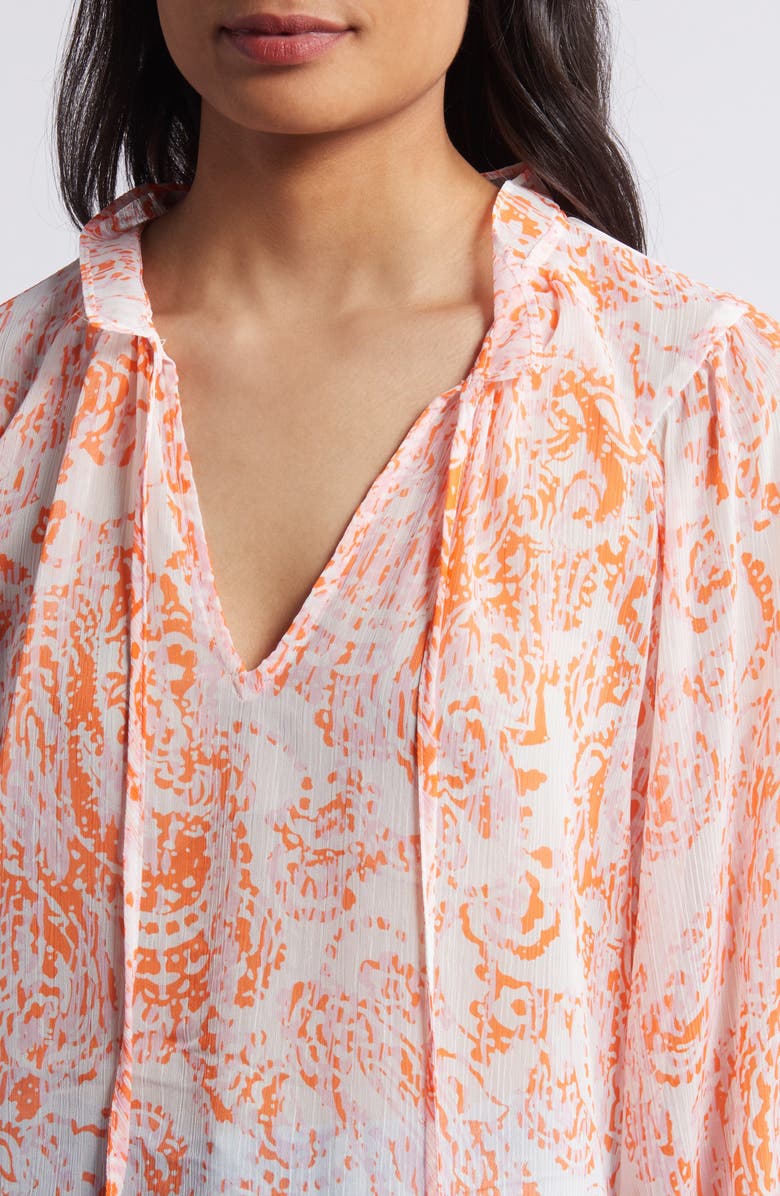 Vince Camuto Balloon Sleeve Floral Peasant Top, Alternate, color, Orange Fizz