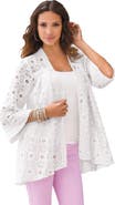 Roaman's Plus Size Lace Three Quarter Sleeve Swing Jacket