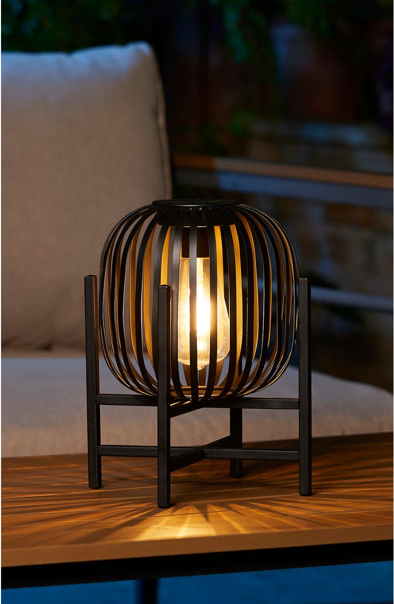 Glitzhome Metal Woven Edison Bulb Solar Powered Outdoor Lantern with Stand, Alternate, color, Black