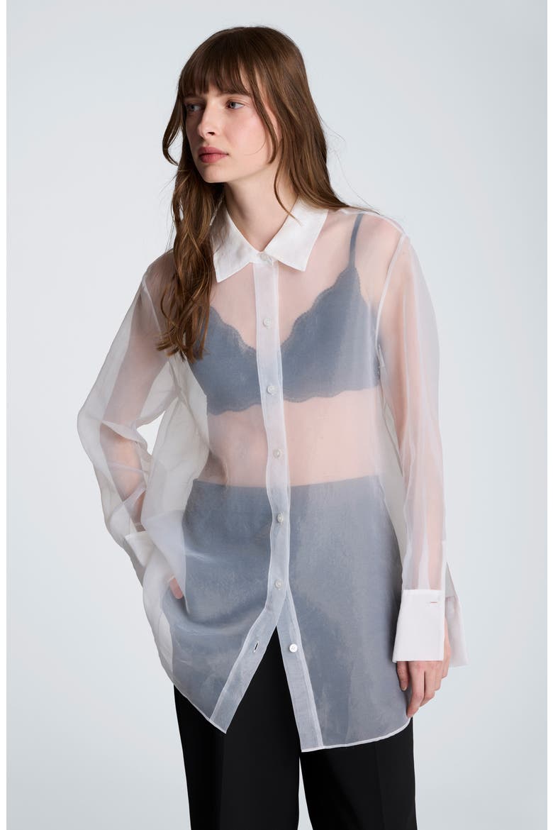 Sheer Oversize Button-Up Shirt, Alternate, color, FEATHER WHITE