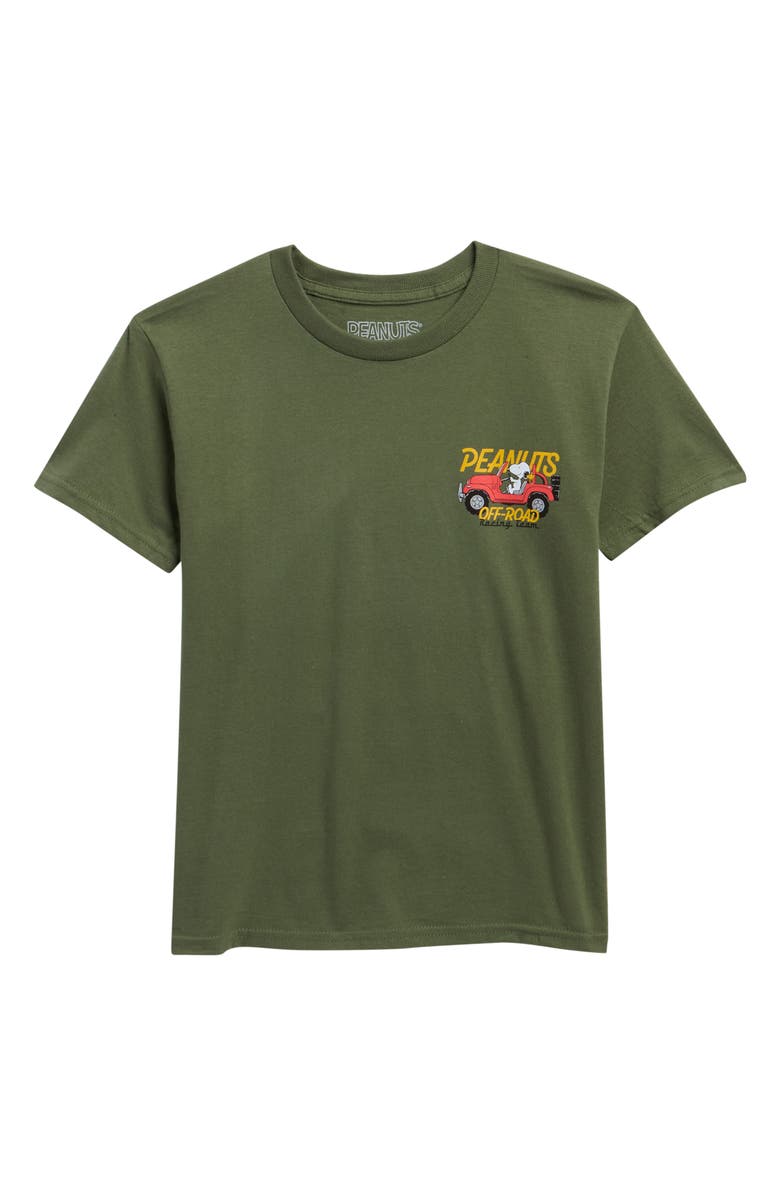 The Forecast Agency Peanuts<sup>®</sup> Off Road Cotton Graphic T-Shirt, Main, color, Army