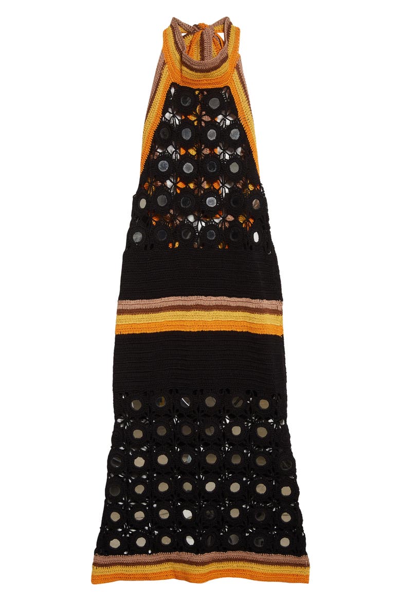 Marimba Embellished Crochet Dress, Alternate, color, BLACK