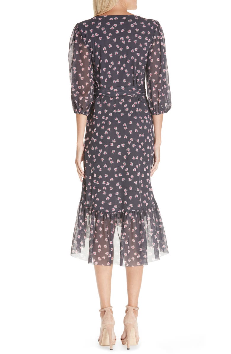 Ganni Floral Print Wrap Dress, Alternate, color, 