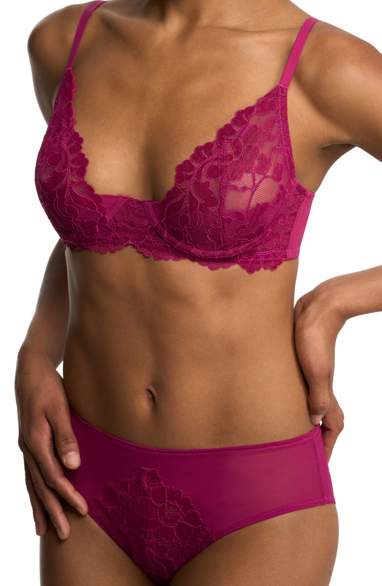 Natori Peony Unlined Lace Underwire Bra, Alternate, color, Dark Raspberry
