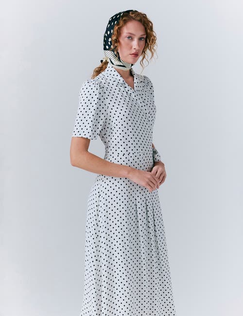 Ghost London Giselle Crepe Polka Dot Wrap Midi Dress In Gray