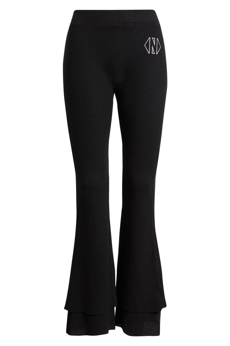Sugar High Waist Waffle Knit Flare Pants, Alternate, color, BLACK