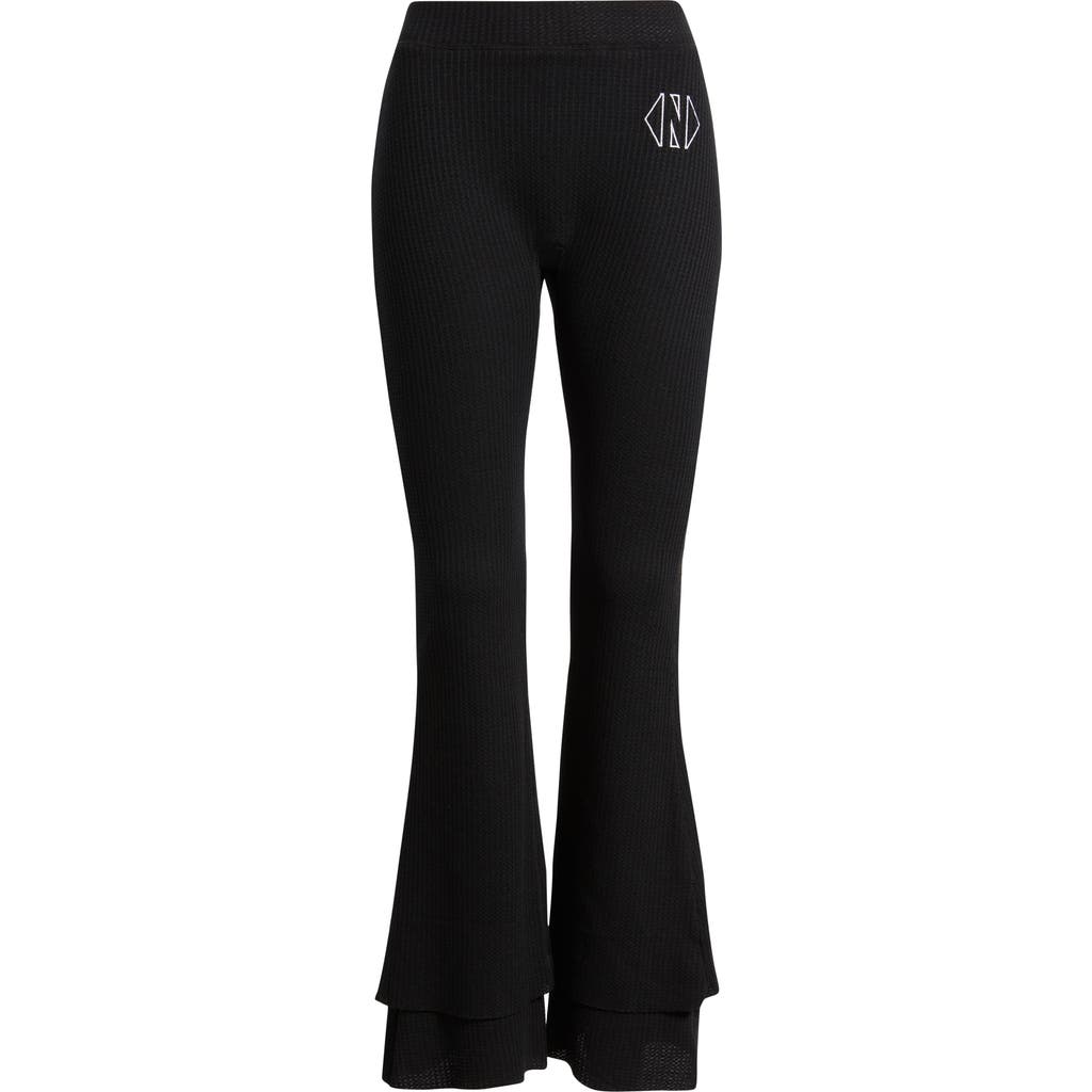 Nikki Lund Sugar High Waist Waffle Knit Flare Pants In Black