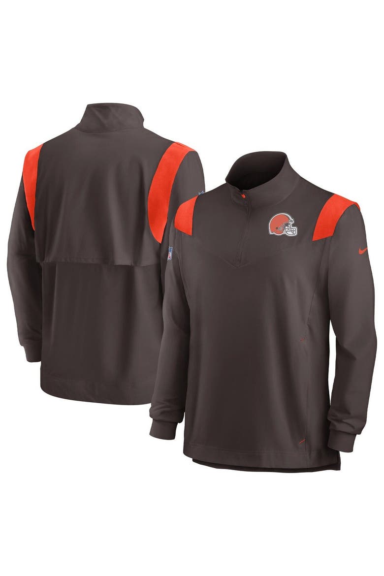 Men's Nike Brown Cleveland Browns Sideline Coach Chevron Lockup Quarter-Zip Long Sleeve Top, Main, color, Brown