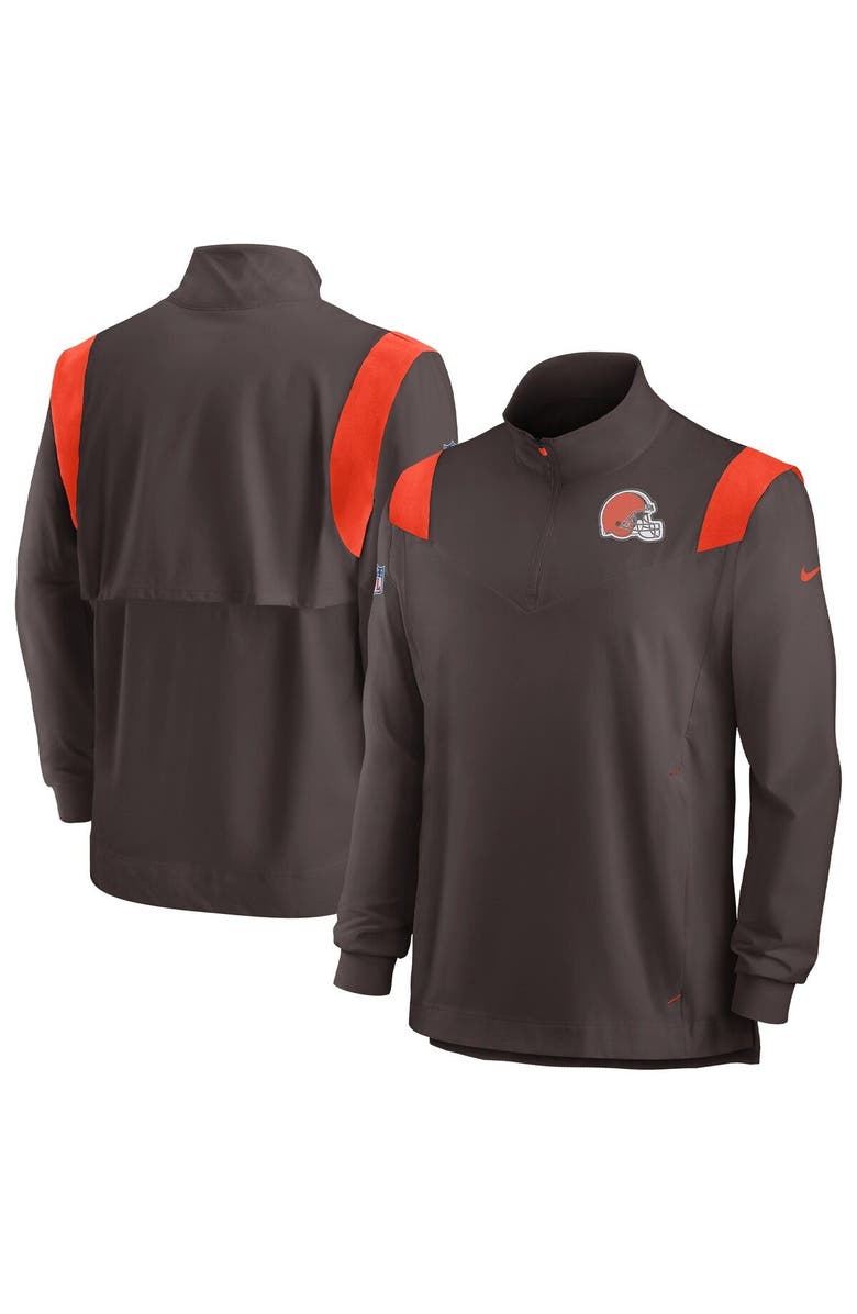 Nike Men's Nike Brown Cleveland Browns Sideline Coach Chevron Lockup Quarter-Zip Long Sleeve Top, Main, color, Brown
