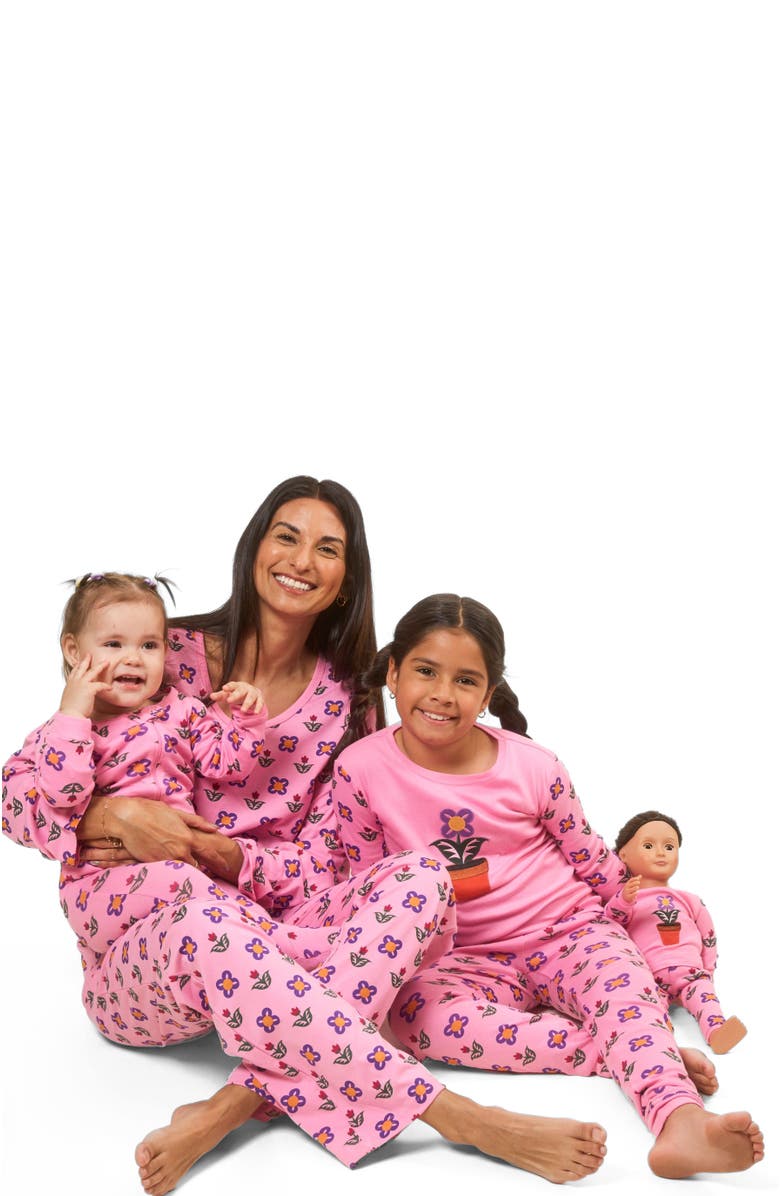 Leveret Footed Cotton Matching Family Pajamas, Nature 
Water Prints, Alternate, color, Flower Pot