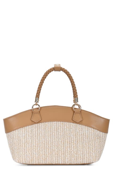 Top Handle Colorblock Raffia Tote