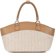 Miztique Top Handle Colorblock Raffia Tote
