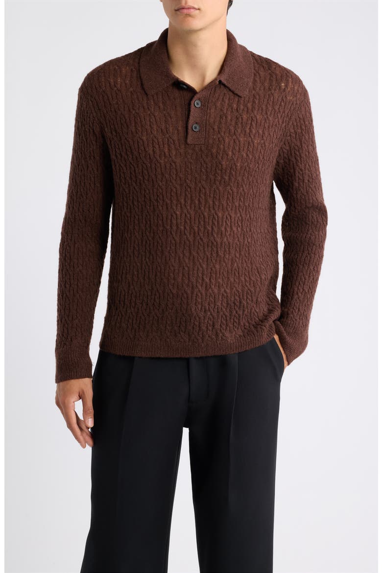 Cyclone Cabled Long Sleeve Polo Sweater, Main, color, CHOCOLATE BROWN