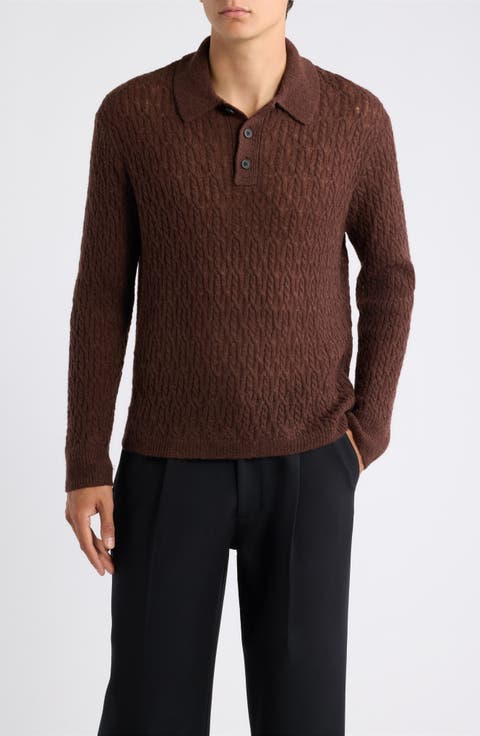 Cyclone Cabled Long Sleeve Polo Sweater