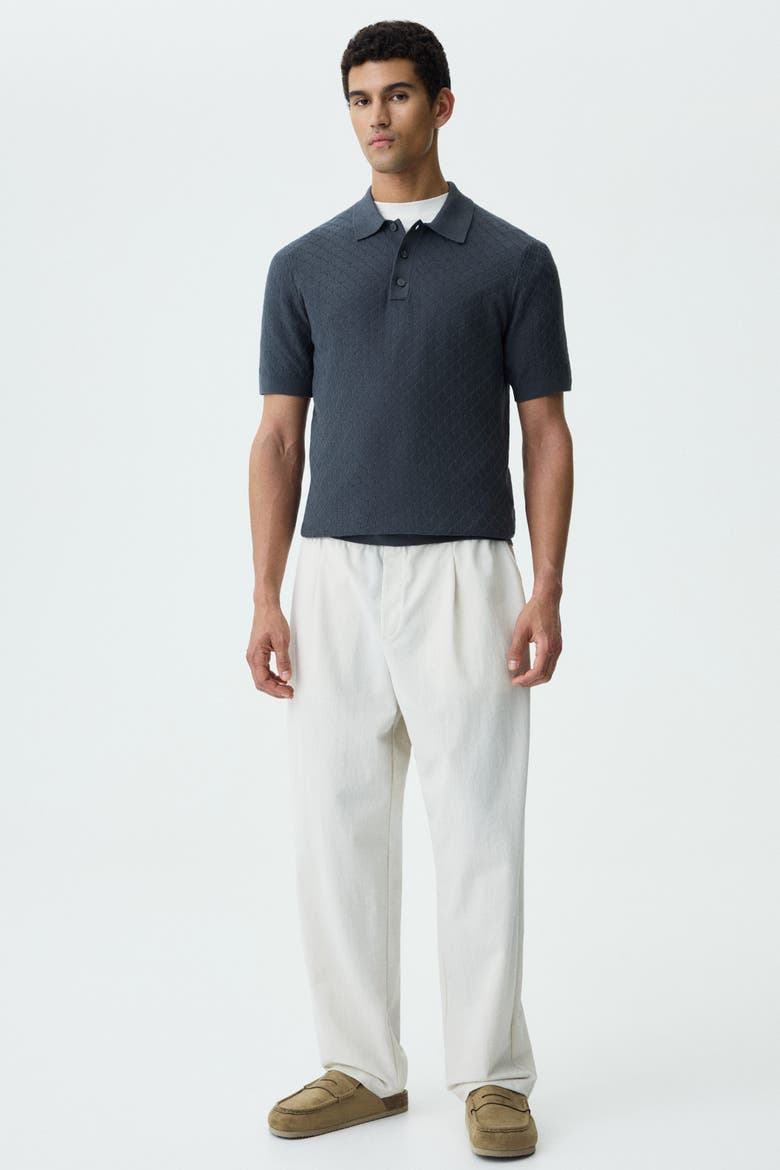 Slim-fit Textured-knit Polo Shirt, Alternate, color, Dark gray