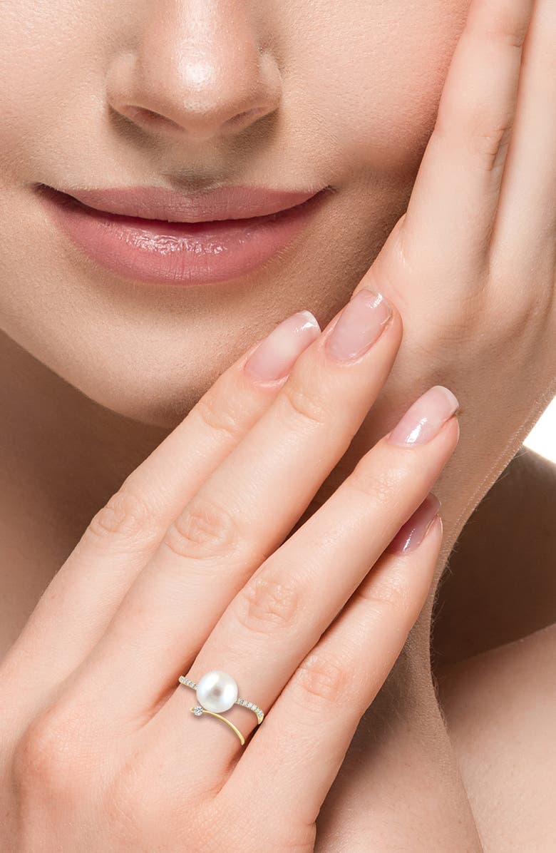 EFFY 14K Yellow Gold Diamond & Freshwater Pearl Open Ring - 0.22 ctw, Alternate, color, White